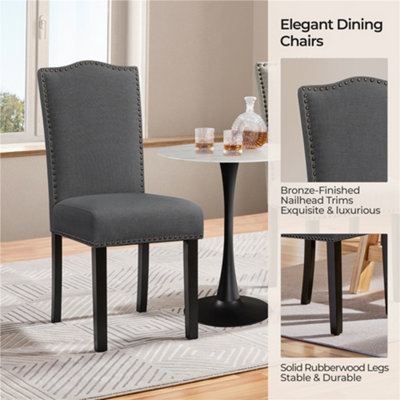 Yaheetech Dark Grey Set of 2 Modern Dining Chairs with Nailhead Trim
