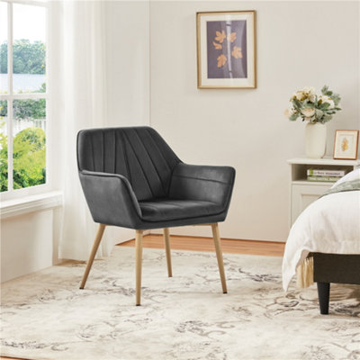 Yaheetech Dark Grey Velvet Tufted Accent Chair Armchair with Metal Legs