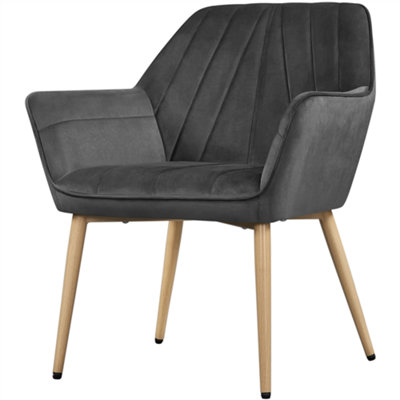 Yaheetech Dark Grey Velvet Tufted Accent Chair Armchair with Metal Legs