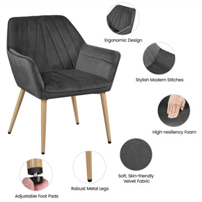 Yaheetech Dark Grey Velvet Tufted Accent Chair Armchair with Metal Legs