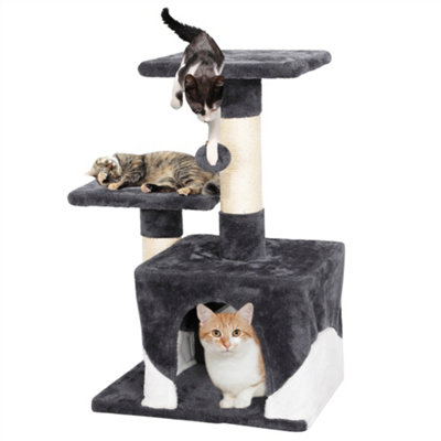 Yaheetech Dark Grey/White 69cm Cat Tree Tower with Condo & Perches & Scratching Posts Cat Activity Center for Kittens