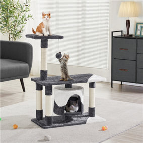 Yaheetech Dark Grey/White 90cm Cat Tree Tower with Scratching Posts & Dangling Ball