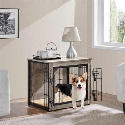 Yaheetech Dog Crate Furniture with Anti Skid Plush Mat - Grey