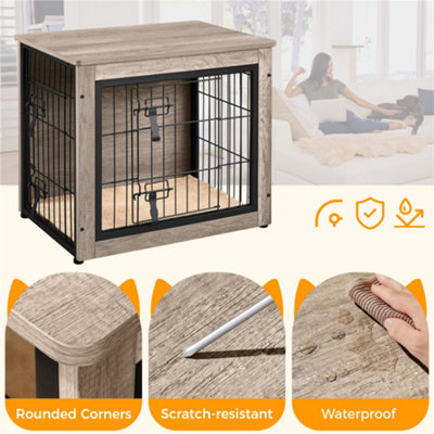 Image showcasing Yaheetech Dog Crate Furniture with Anti Skid Plush Mat - Grey