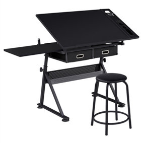 Yaheetech Drawing Table and Stool Set with Adjustable Angles Black