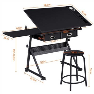Yaheetech Drawing Table and Stool Set with Adjustable Angles Black