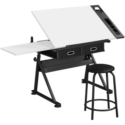 Yaheetech Drawing Table and Stool Set with Adjustable Angles White