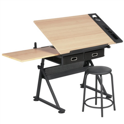 Yaheetech Drawing Table and Stool Set with Adjustable Angles Wood