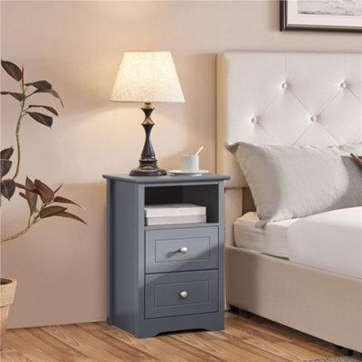 Yaheetech End Tables with 2 Drawers and Open Cubby Storage, Set of 2, Grey