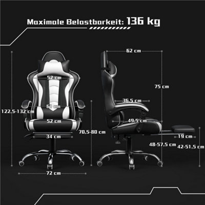 Yaheetech Erogonomic Gaming Chair with Massage Lumbar Pillow - White