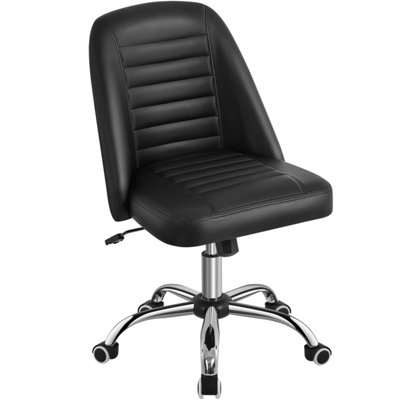 Yaheetech Faux Leather Armless Adjustable Desk Chair with Rolling Wheels Black