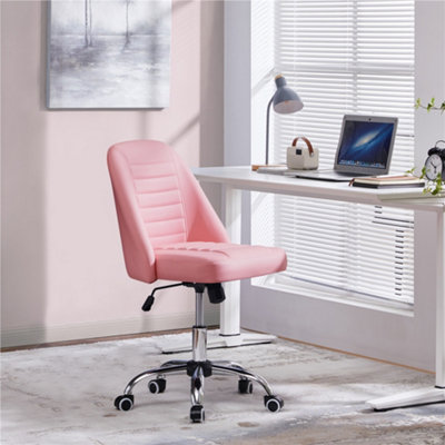 Yaheetech Faux Leather Armless Adjustable Desk Chair with Rolling Wheels Pink