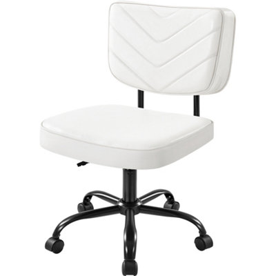 Yaheetech Faux Leather Armless Office Chair with Wheels White