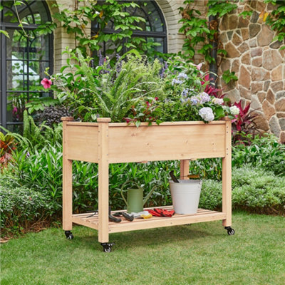 Yaheetech Fir Wood Raised Garden Bed with Wheels Planter Box for Vegetables Flowers
