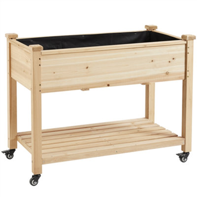 Yaheetech Fir Wood Raised Garden Bed with Wheels Planter Box for Vegetables Flowers