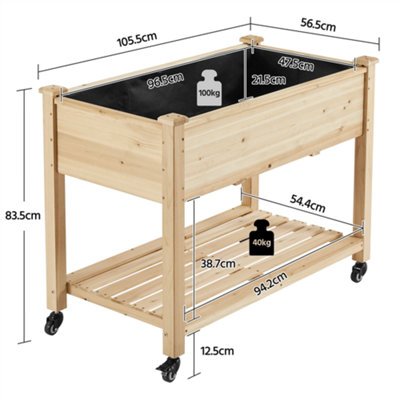 Yaheetech Fir Wood Raised Garden Bed with Wheels Planter Box for Vegetables Flowers - 3