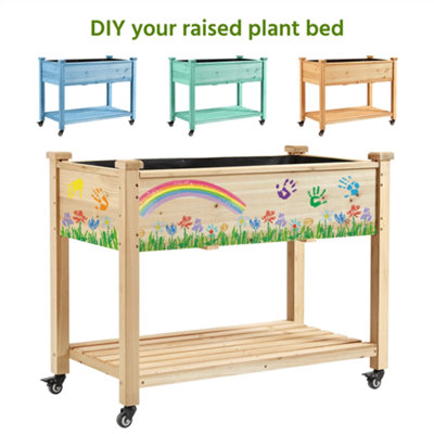 Yaheetech Fir Wood Raised Garden Bed with Wheels Planter Box for Vegetables Flowers - 9