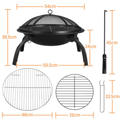 Yaheetech Foldable Outdoor Round Fire Pit with Cooking Grill - 3