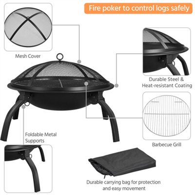Yaheetech Foldable Outdoor Round Fire Pit with Cooking Grill