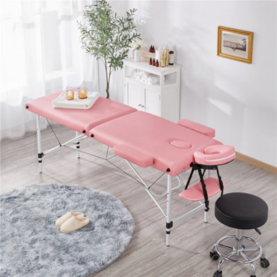 Yaheetech Folding Massage Salon Bed with Adjustable Headrest Pink