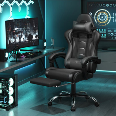 Yaheetech Full Ergonomic Gaming Chair with Slide Out Footrest - Black