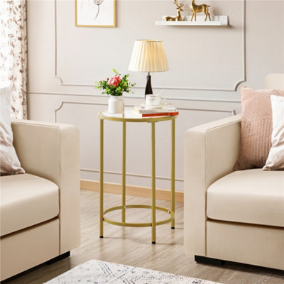 Yaheetech Gold Glass Top Accent Table with Metal Frame for Living Room