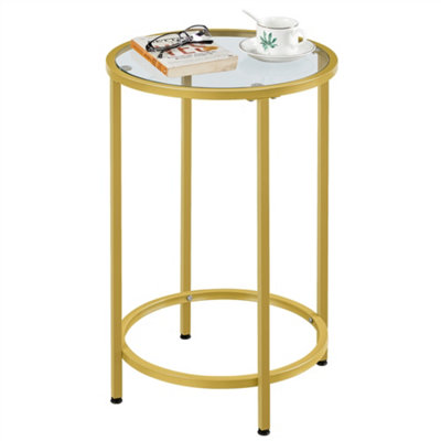 Yaheetech Gold Glass Top Accent Table with Metal Frame for Living Room