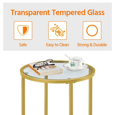 Yaheetech Gold Glass Top Accent Table with Metal Frame for Living Room