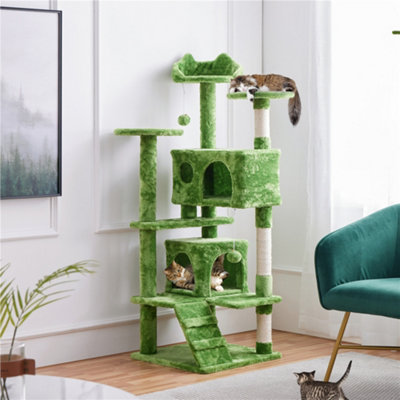 Yaheetech Green 137 cm Height Cat Tree Tower with Condos & Dangling Balls & Scratching Posts