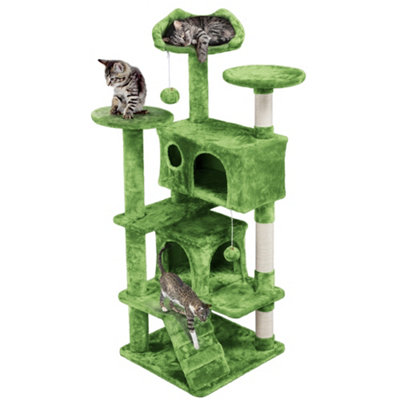 Yaheetech Green 137 cm Height Cat Tree Tower with Condos & Dangling Balls & Scratching Posts