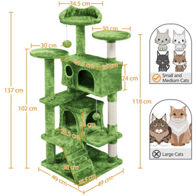 Yaheetech Green 137 cm Height Cat Tree Tower with Condos & Dangling Balls & Scratching Posts