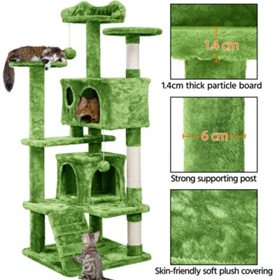 Yaheetech Green 137 cm Height Cat Tree Tower with Condos & Dangling Balls & Scratching Posts