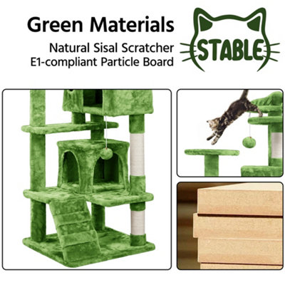 Yaheetech Green 137 cm Height Cat Tree Tower with Condos & Dangling Balls & Scratching Posts