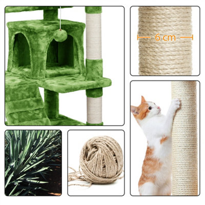 Yaheetech Green 137 cm Height Cat Tree Tower with Condos & Dangling Balls & Scratching Posts