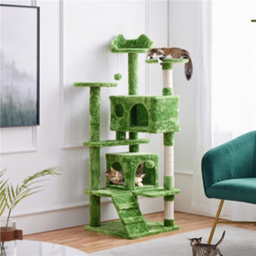 Yaheetech Green 137cm Cat Tree Tower with Condos & Dangling Balls & Scratching Posts