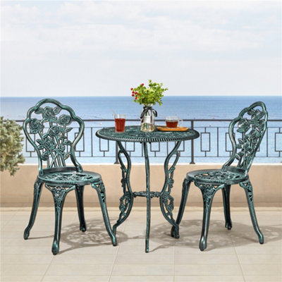 Yaheetech Green 3 Piece Patio Bistro Table Set with Umbrella Hole and Metal Frame
