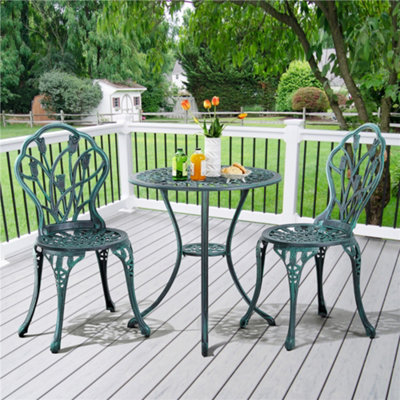 Yaheetech Green 3 Piece Patio Bistro Table Set with Umbrella Hole Floral Design