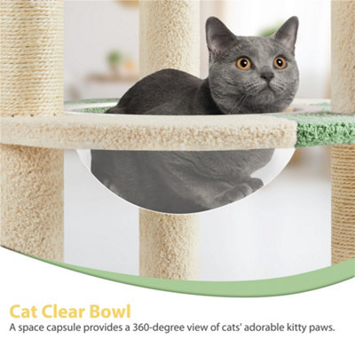 Yaheetech Green/Beige Cat Tree with Transparent Cat Bed and Scratching Posts for Kittens