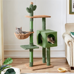 Yaheetech Green/Brown 133cm Cactus Cat Tower with Padded Perch, Platform, Condo