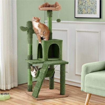 Yaheetech Green/Brown 135.5cm Cactus Cat Tower with Padded Perch, Platform, Condos, Ramp Price Comparisons | Compare The Build