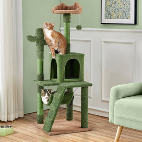 Yaheetech Green/Brown 135.5cm Cactus Cat Tower with Padded Perch, Platform, Condos, Ramp