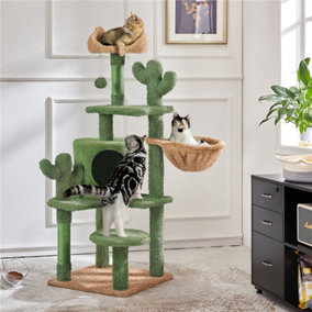 Yaheetech Green/Brown 135cm Cactus Cat Tower with Padded Perch, Platform, Condo