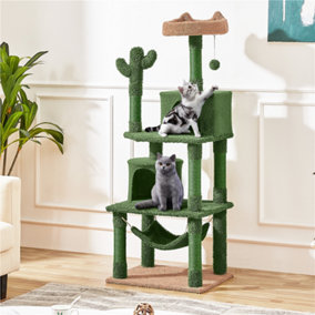 Yaheetech Green/Brown 158.5cm Multi Level Cat Tree Large Cat Tower w/Condo and Hammock