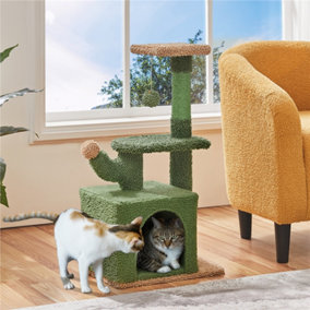 Yaheetech Green/Brown 74cm Cactus Cat Tree with Platform Condo Scratching Post Cat Climbing Tower for Kittens