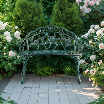 Yaheetech Green Outdoor Metal Garden Bench with Adjustable Foot Pads