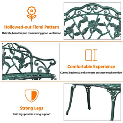 Yaheetech Green Outdoor Metal Garden Bench with Adjustable Foot Pads