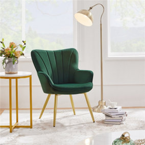 Yaheetech Green Upholstered Velvet Armchair with Wing Side