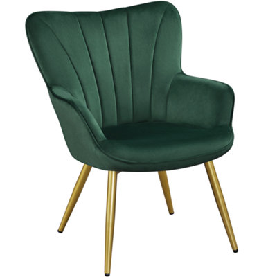 Yaheetech Green Upholstered Velvet Armchair with Wing Side