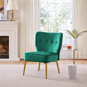 Yaheetech Green Velvet Tufted Accent Chair with Golden Legs