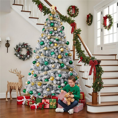 Yaheetech Green & White 7FT Pre-lit Flocked Artificial Christmas
